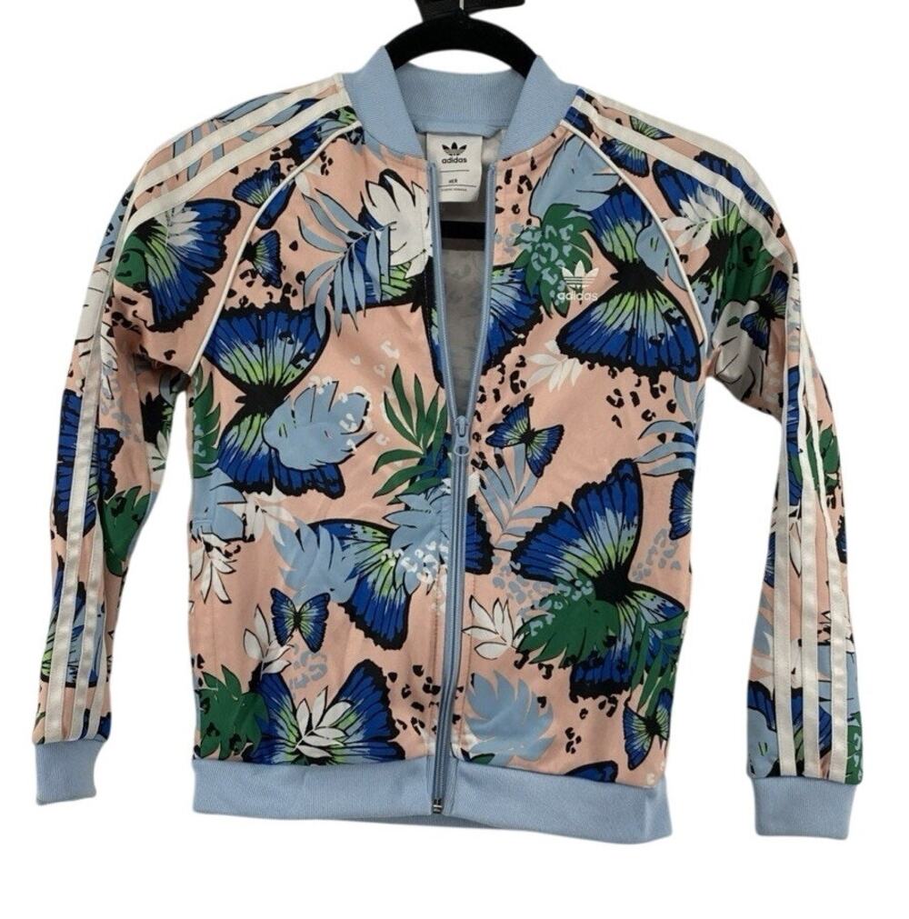 Adidas Girls Superstar All Over print Tricot Jacket Sz Small H22593 Butterfly